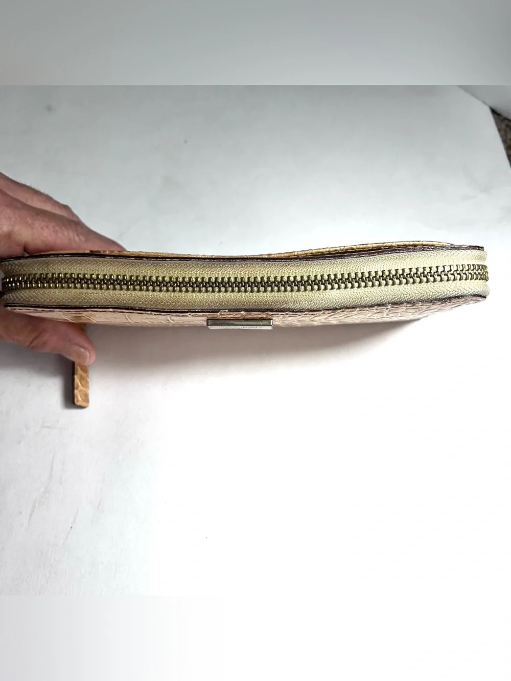Kate Spade New York Gold Metallic Crocodile Embossed Leather Zip Around Wallet